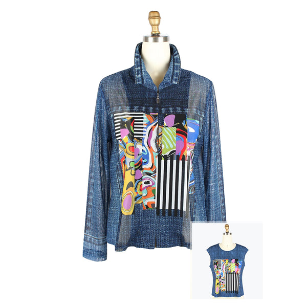 Denim & Abstract Art Print Mesh Twin Set - 31439