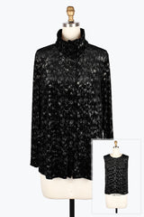 Leopard Burnout Velvet Shirt/Jacket & Tank Set - 31440-BLK