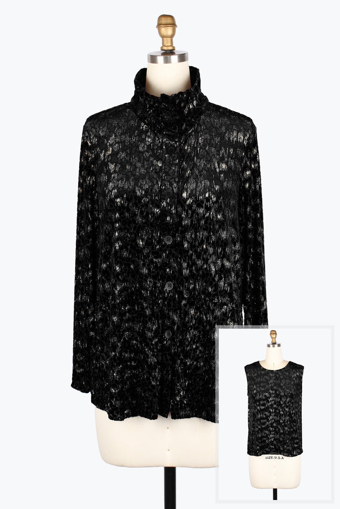 Leopard Burnout Velvet Shirt/Jacket & Tank Set - 31440-BLK