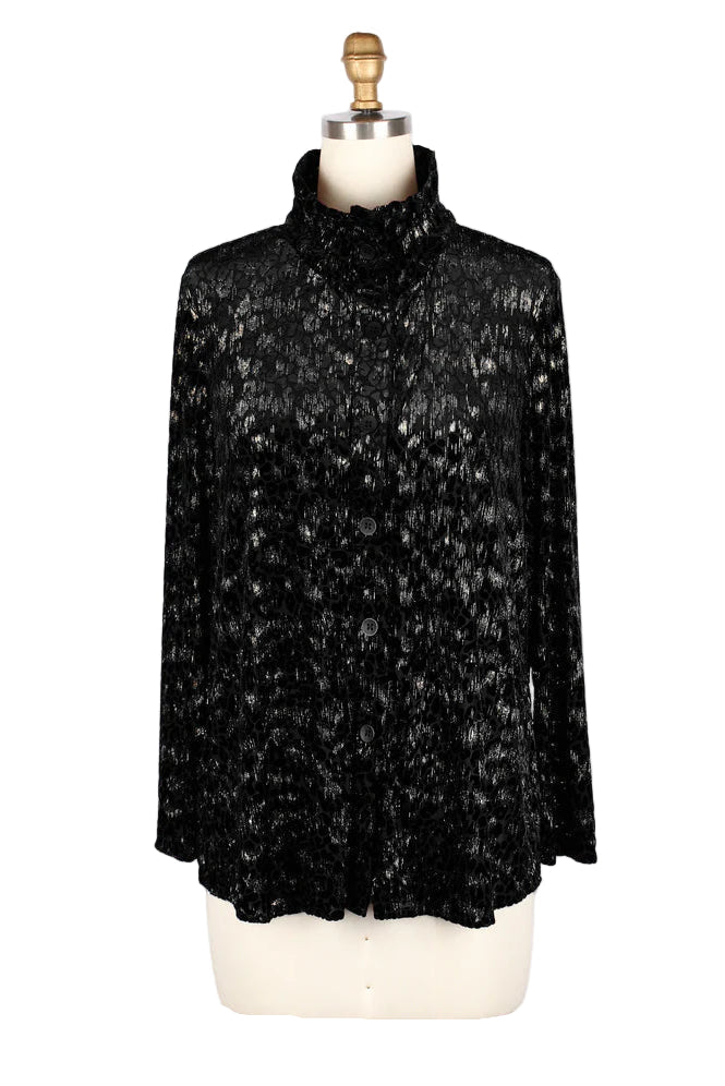 Leopard Burnout Velvet Shirt/Jacket & Tank Set - 31440-BLK