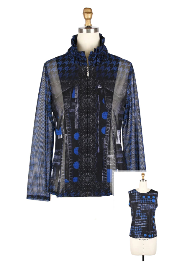 Just In! "Denim & Abstract" Print Mesh Twin Set in Blue/Multi - 31444