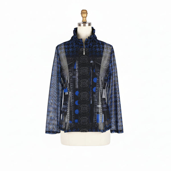 Abstract-Print Mesh Jacket & Knit Shell Twin Set - 31444