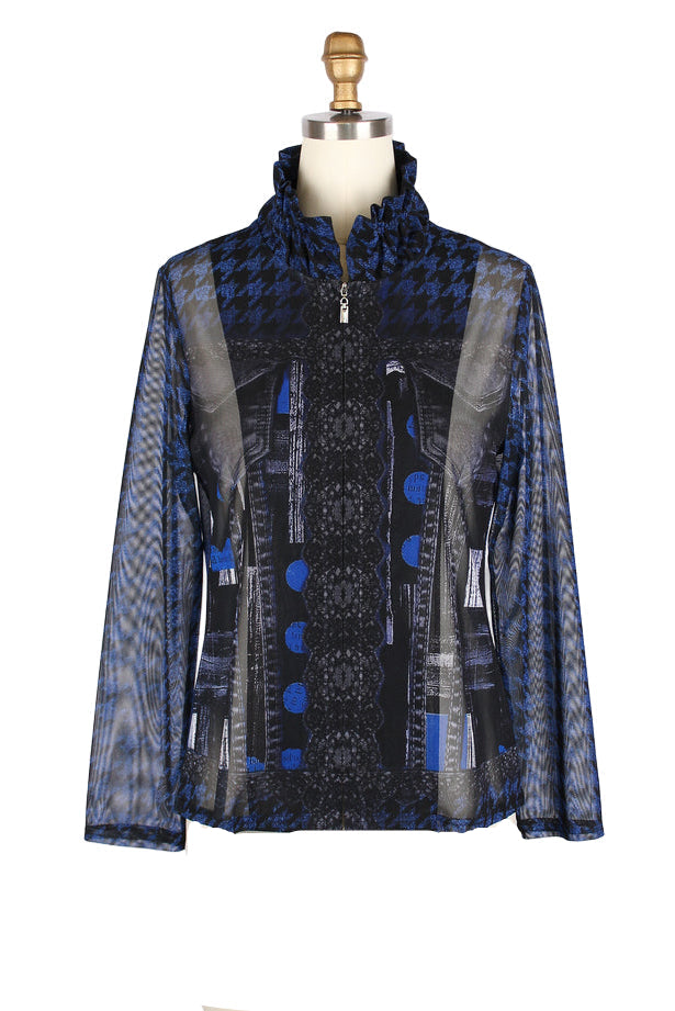 Abstract-Print Mesh Jacket & Knit Shell Twin Set - 31444