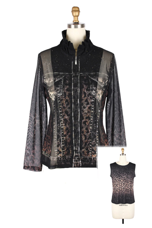 Just In! "Denim & Animal" Print Mesh Twin Set - 31445