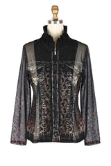 Denim & Animal Print Mesh Jacket & Knit Shell Twin Set - 31445