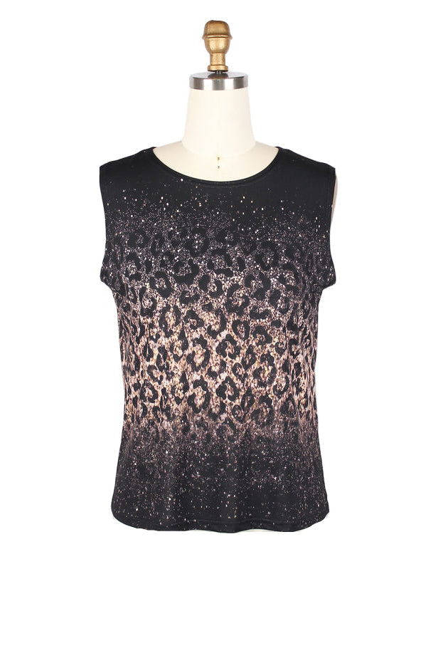 Denim & Animal Print Mesh Jacket & Knit Shell Twin Set - 31445