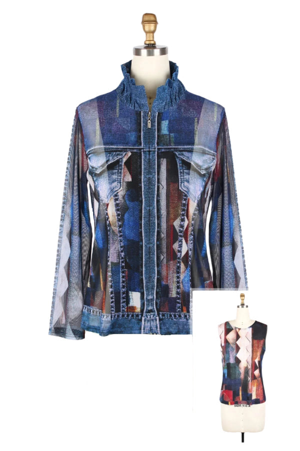 Just In! "Denim & Diamonds" Print Mesh Twin Set - 31446