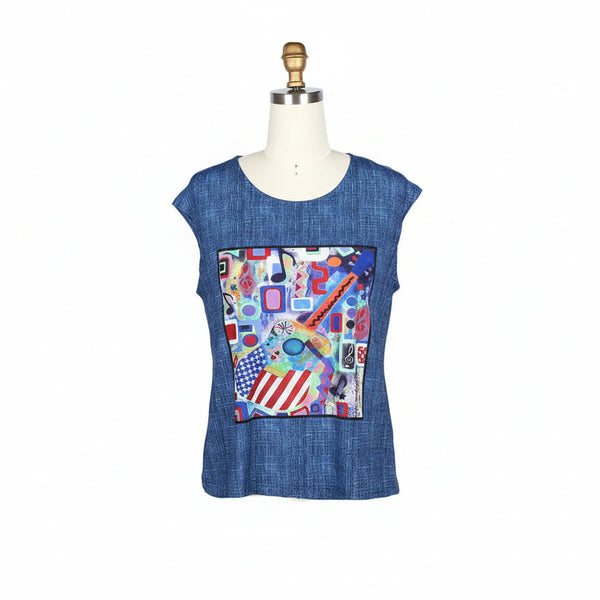 Rhythym, Blues & Denim Print Mesh Jacket With Matching Tank - 31447