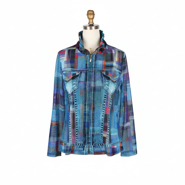 Plaid & Denim Print Mesh Jacket W/Coordinating Tank - 31449