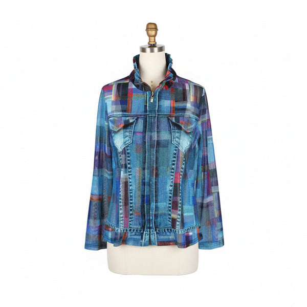Plaid & Denim Print Mesh Jacket W/Coordinating Tank - 31449