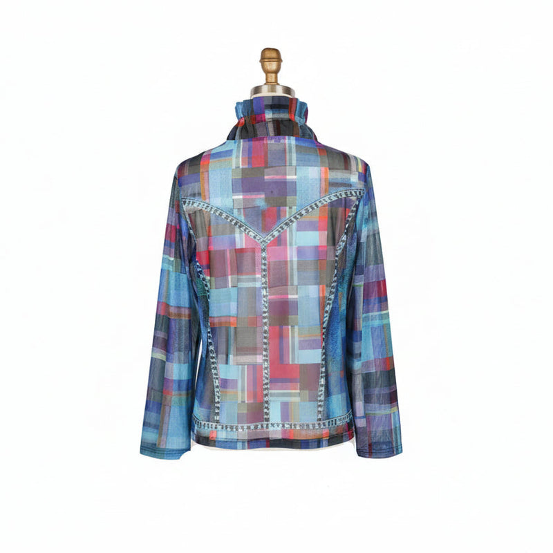 Plaid & Denim Print Mesh Jacket W/Coordinating Tank - 31449