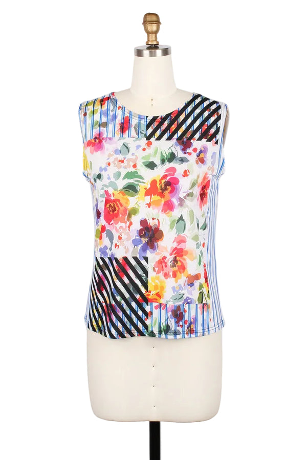 Floral & Stripe Print Mesh Jacket & Tank - 31451