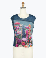 Floral & Denim Print Mesh Twin Set - 31453