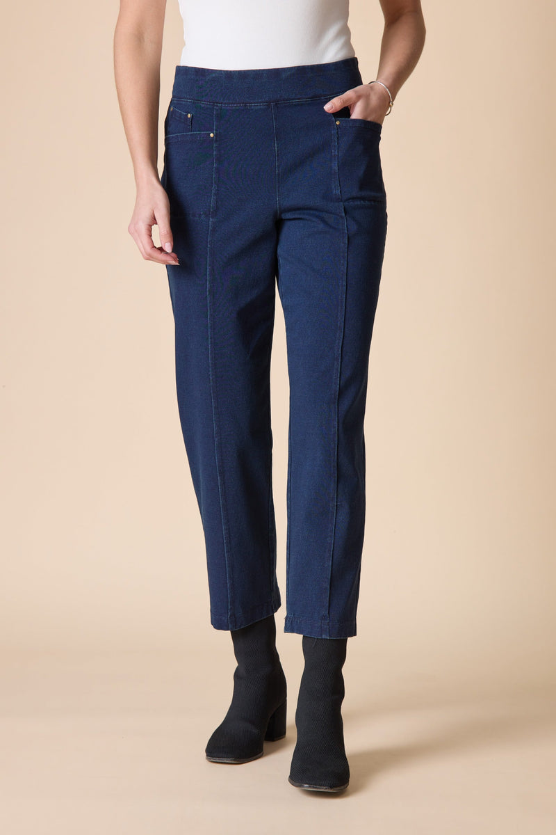 Stonewash Cotton Spandex Seamed Front Straight Leg - 31572