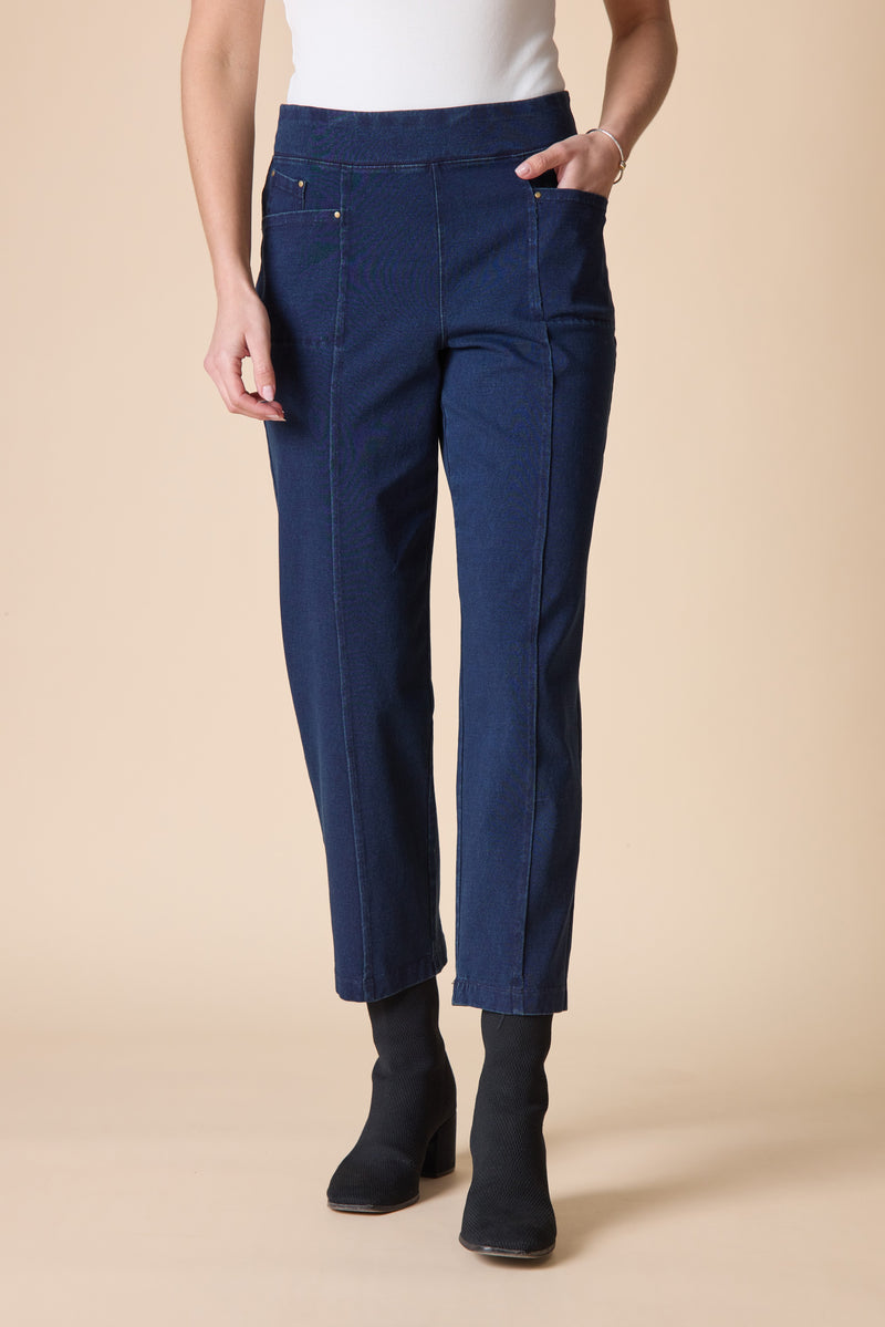 Stonewash Cotton Spandex Seamed Front Straight Leg - 31572