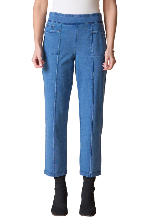 Stonewash Cotton Spandex Seamed Front Straight Leg - 31572
