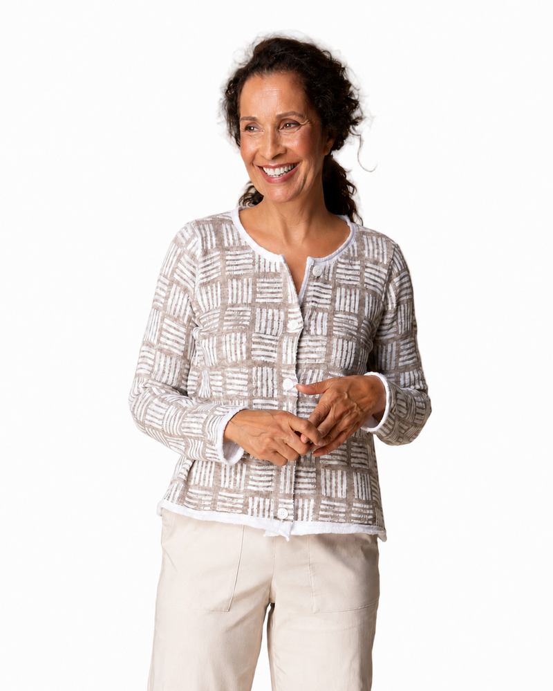 Softly Textured Stamped Cotton Cardigan - 82318