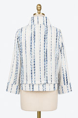 Textured Stripe Cinch-Waist Jacket in Ivory & Blue - 5045