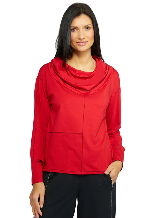 Lightweight Drape Neck Top in Red - 320356