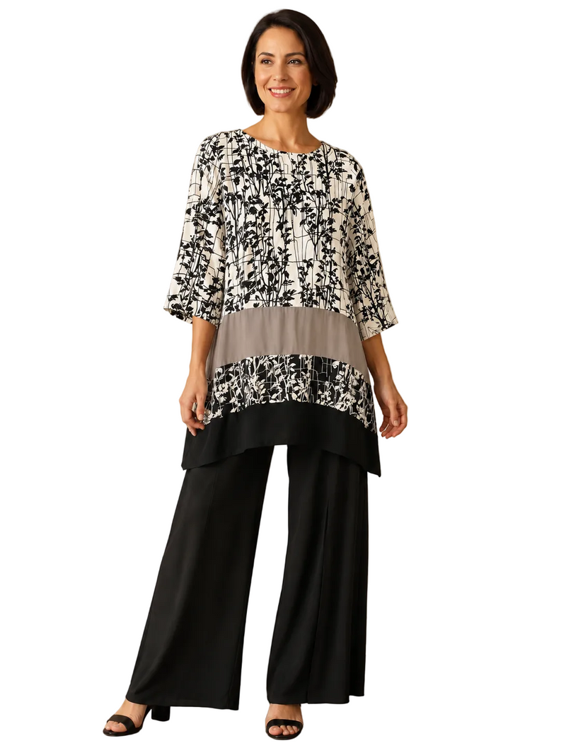 Soft Crinkle Floral Colorblock  Tunic - 3276
