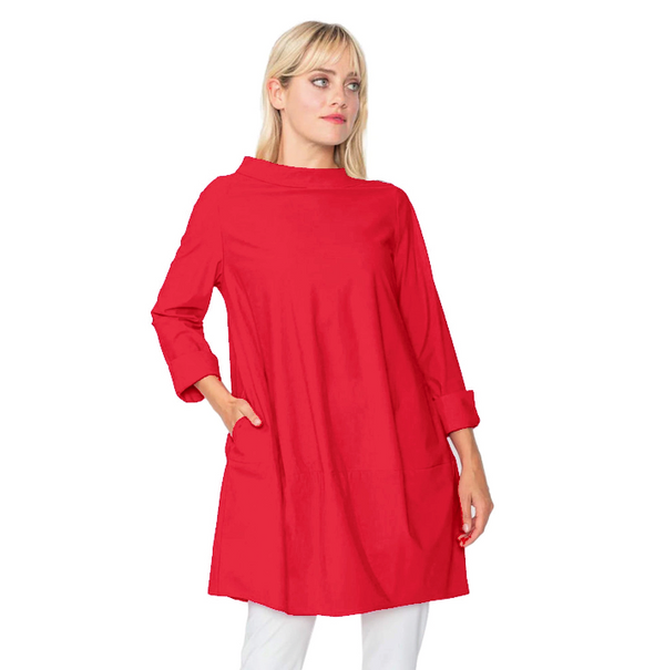 IC Collection Funnel-Neck Tunic/Dress in Red - 3226T-RD