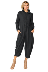 Zip-Front Cropped-Leg Jumpsuit in Black - 3297JS-BK
