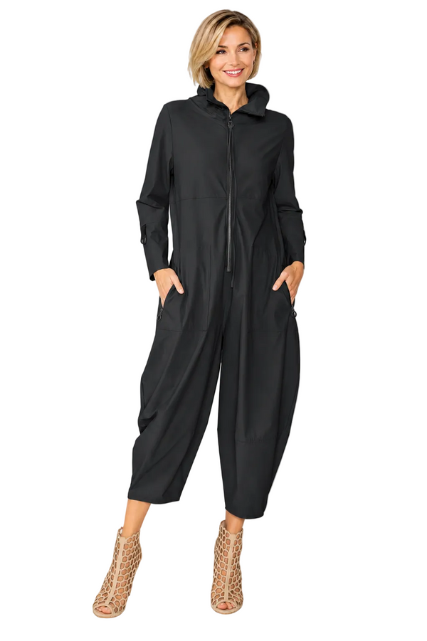 Zip-Front Cropped-Leg Jumpsuit in Black - 3297JS-BK