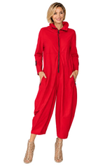Zip-Front Cropped-Leg Jumpsuit in Red - 3297JS-RD