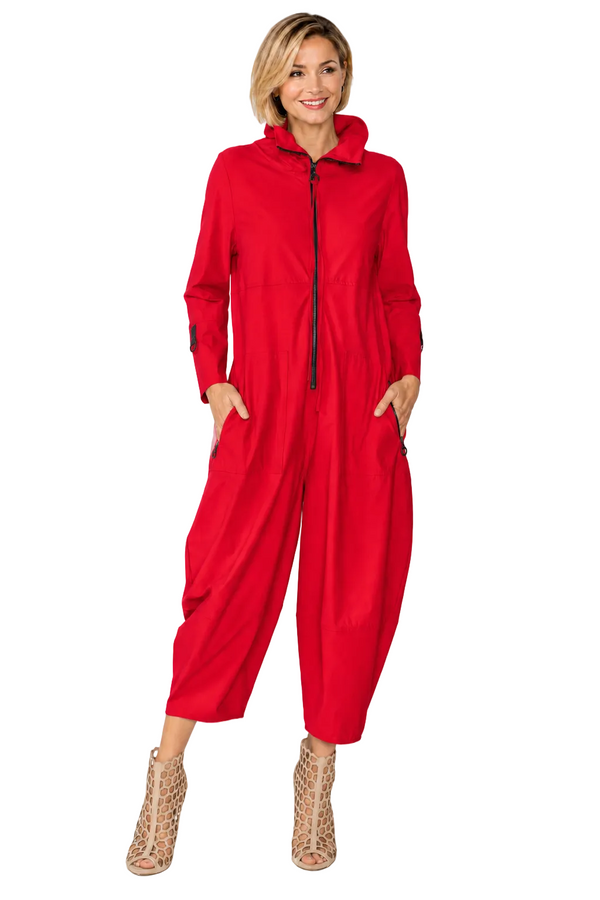 Zip-Front Cropped-Leg Jumpsuit in Red - 3297JS-RD