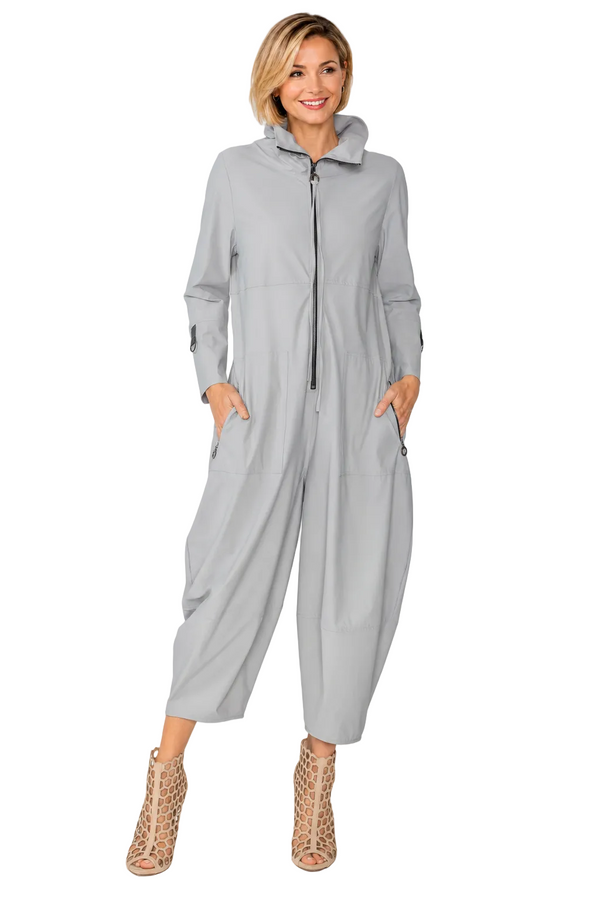 Zip-Front Cropped-Leg Jumpsuit in Soft Grey - 3297JS-GRY