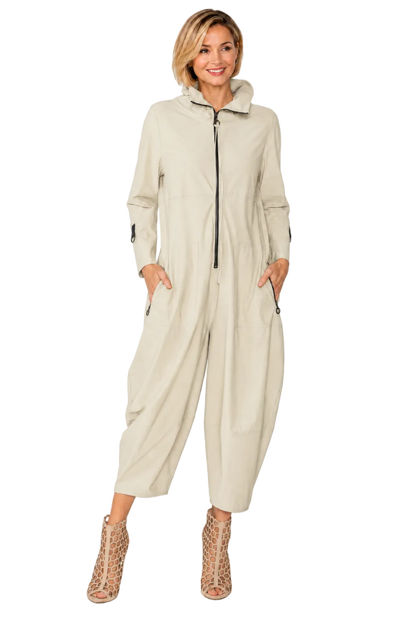 Zip-Front Cropped-Leg Jumpsuit in Oyster - 3297JS-OYS