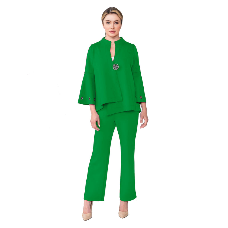 IC Collection Bell Sleeve Asymmetric Jacket in Green - 4577J-GN