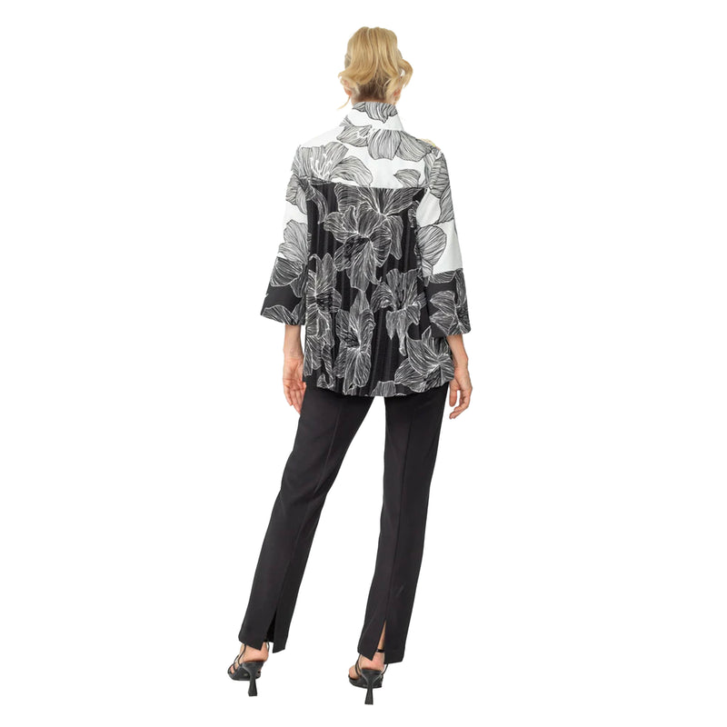 IC Collection Two-Tone Black & White Floral Jacket - 7011J