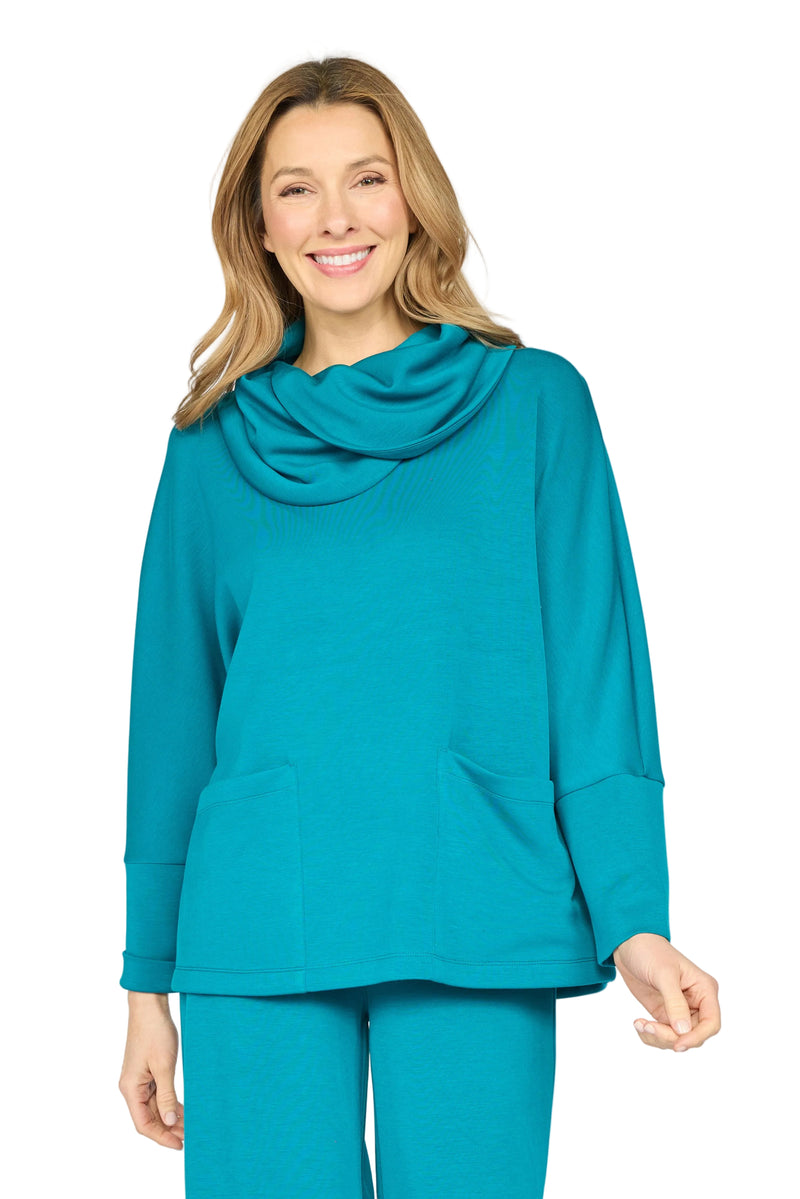 Solid Cowl Neck Tunic by Olivia by Habitat in Teal