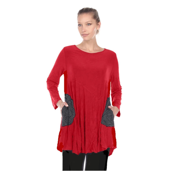 Moonlight Crinkle Textured Tunic W/ Pockets in Red - 2754-RD