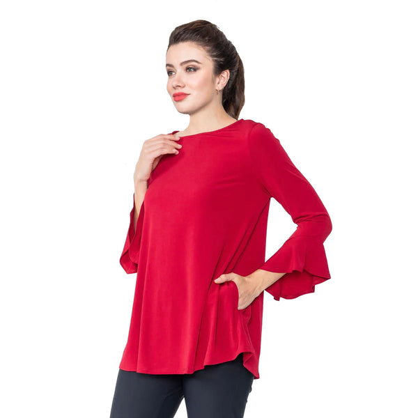 IC Collection Ruffle Sleeve Pocket Tunic in Deep Red - 4801T