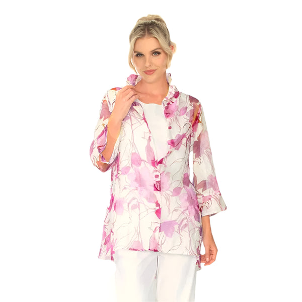 IC Collection Sheer Floral Hi-Low Blouse in Pink - 2277J-PNK