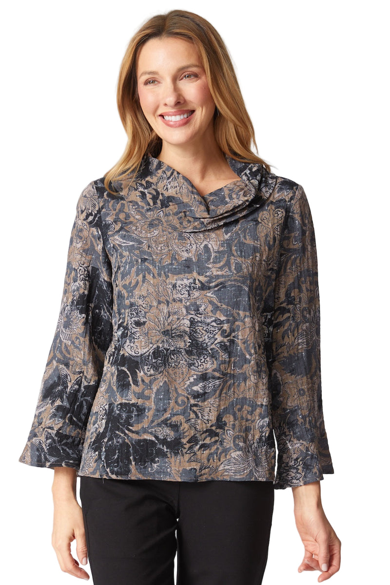 Floral Foliage Cowl Top - 33922