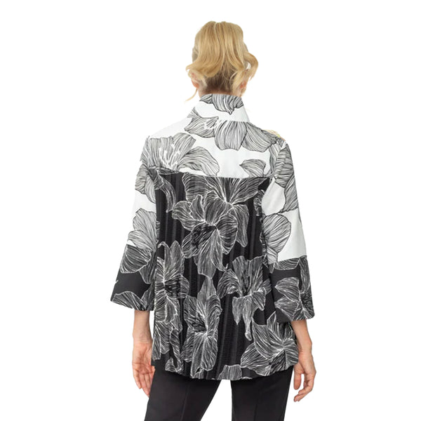 IC Collection Two-Tone Black & White Floral Jacket - 7011J