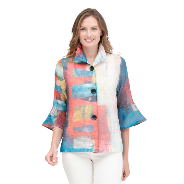 Damee Sheer Abstract Art Organza Jacket in Multi - 2399-MLT - Size XXL Only!