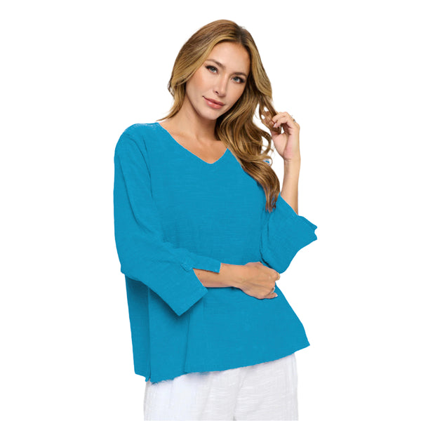 Mineral Wash V-Neck Cotton Top in Turquoise - NS110-TQ