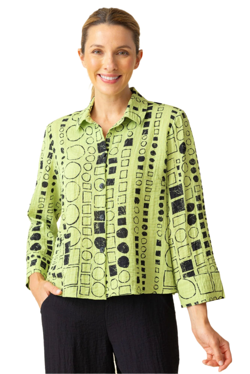 Circles & Squares Print Jill Shirt in Leaf - 34190-LF