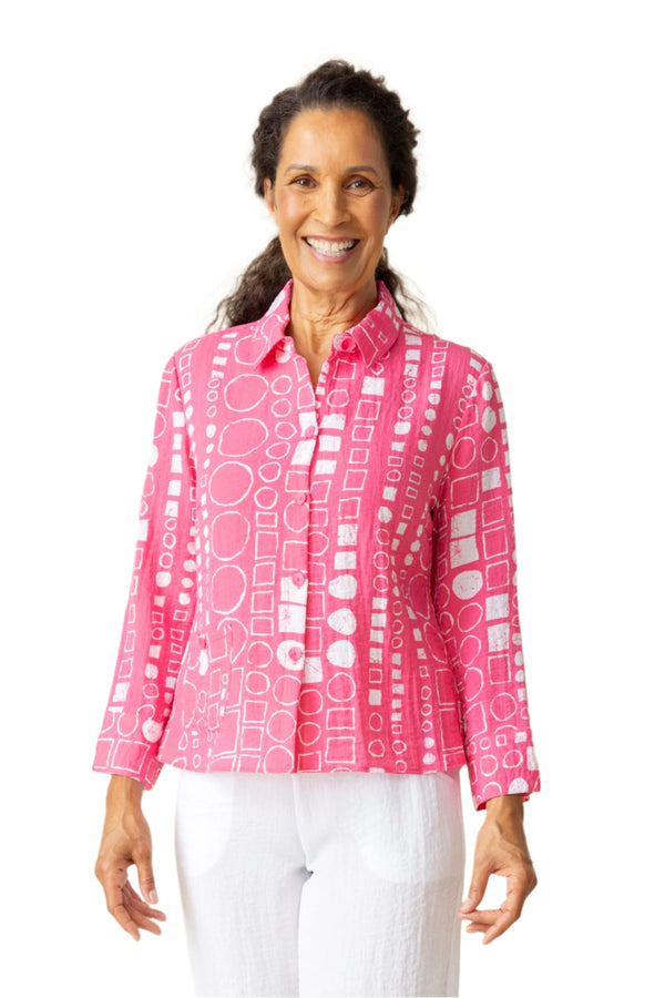 Circles & Squares Print Jill Shirt in Pink - 34190-PNK - Size Small