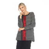 Colorblock Wave-Knit Top in Black/Grey/Red - 3433