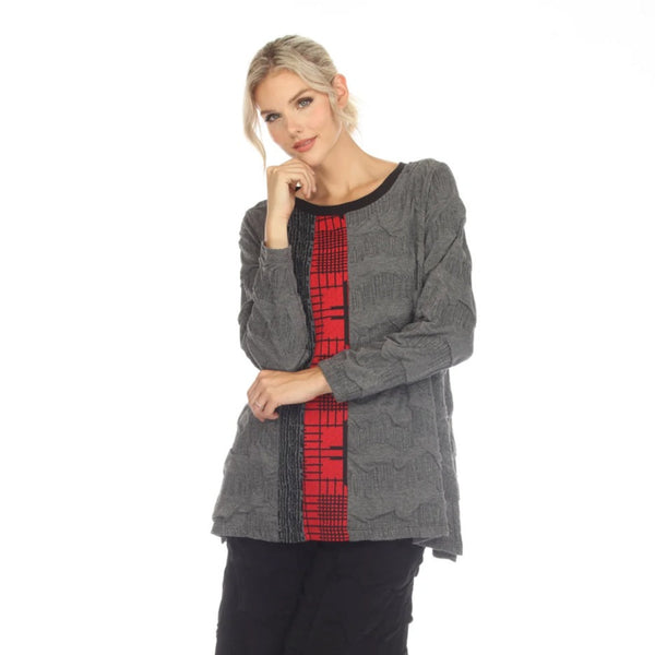 Moonlight Colorblock Wave-Knit Top in Black/Grey/Red - 3433