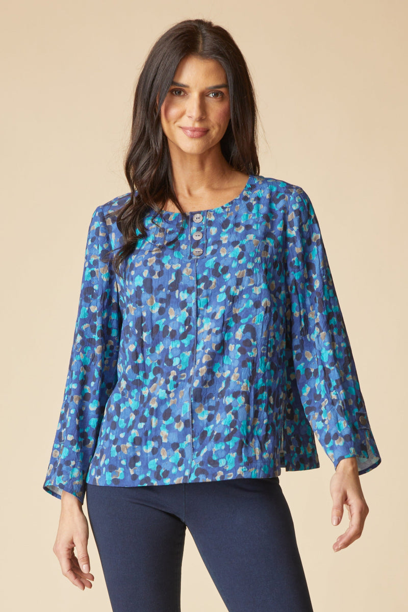 Dot Pleat Back Button Pullover - 34332