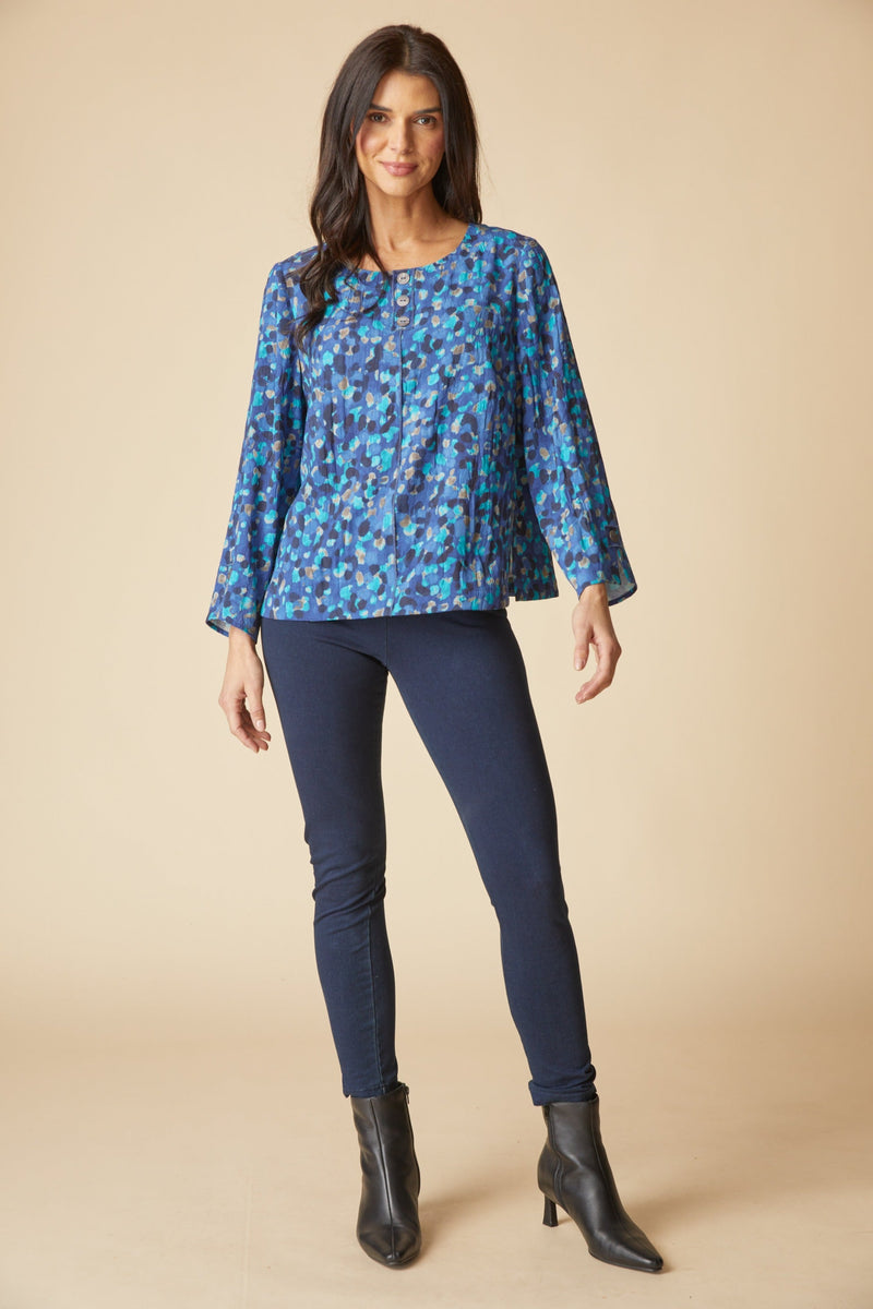 Dot Pleat Back Button Pullover - 34332