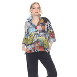 Artsy Mixed-Media Print Blouse in Multi - 3448-MUT