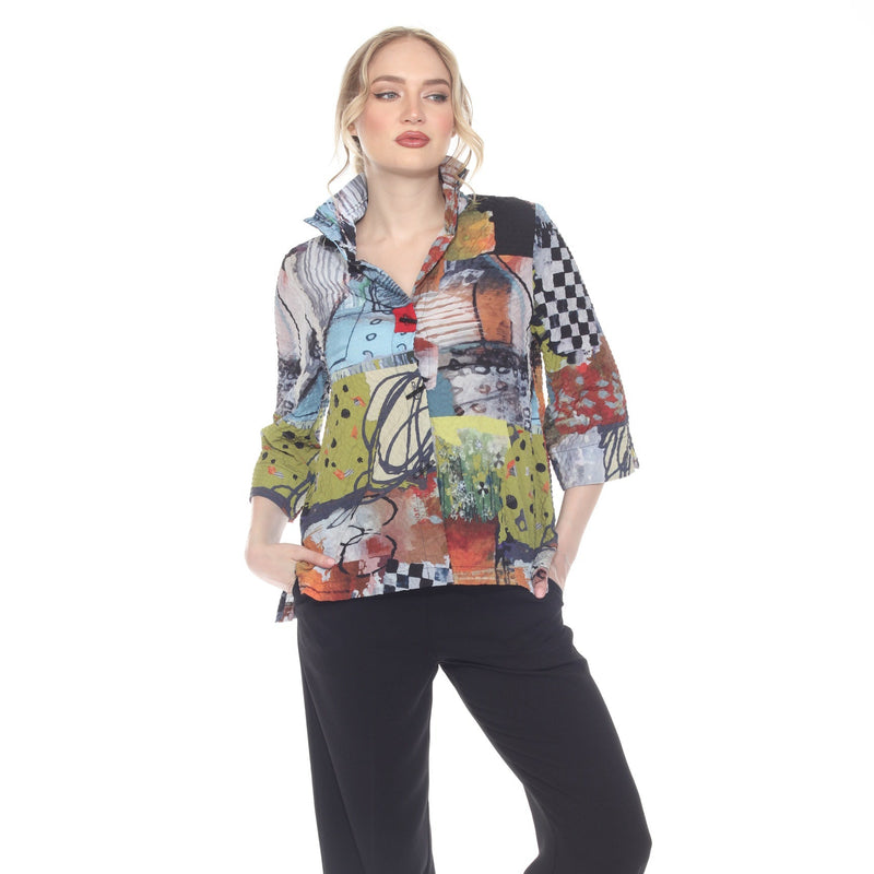 Artsy Mixed-Media Print Blouse in Multi - 3448-MUT