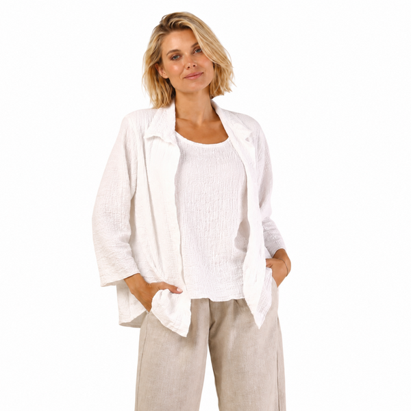 Seersucker Cap Sleeve Top in White - 46974